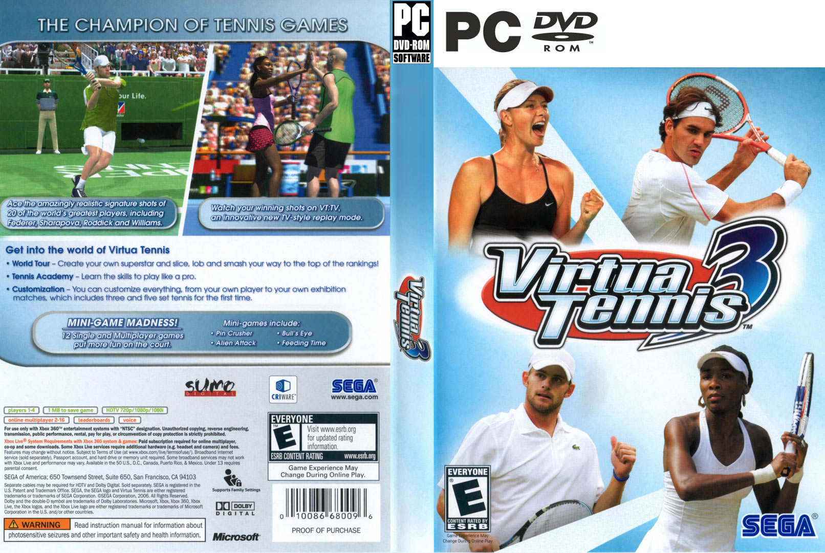 Virtua Tennis 3 - DVD obal